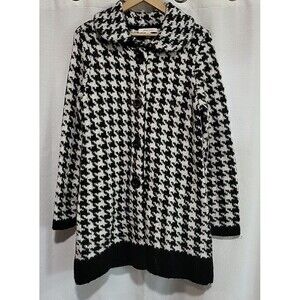 JM Collection Houndstooth Knitted Coat Jacket Peacoat Career Edgy Size M